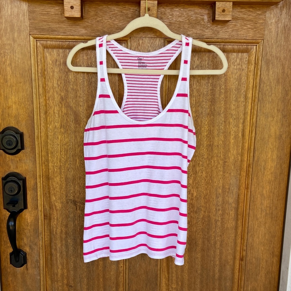 Gap | White racerback tank with dark pink stripes